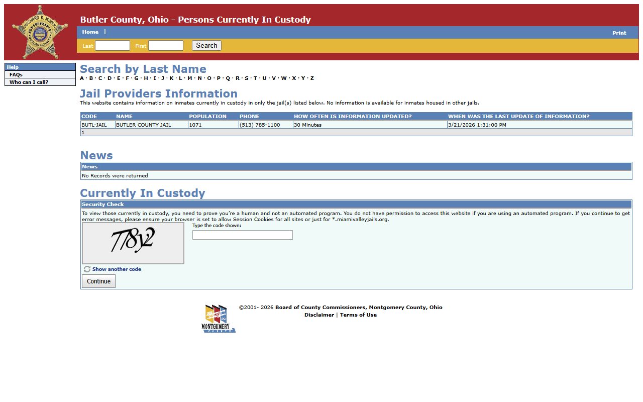 Butler County Jail Mugshots - Inmate Roster