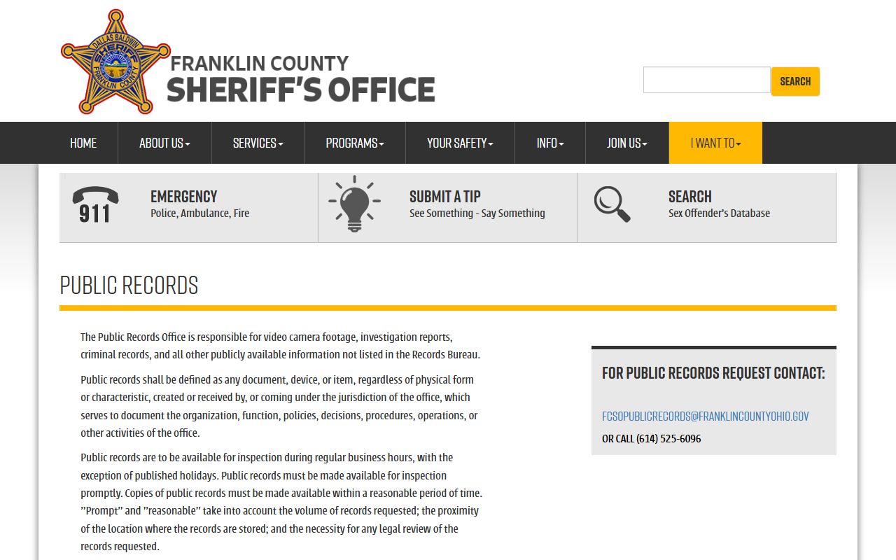 Franklin County Jail Mugshots - Public Records Request Page