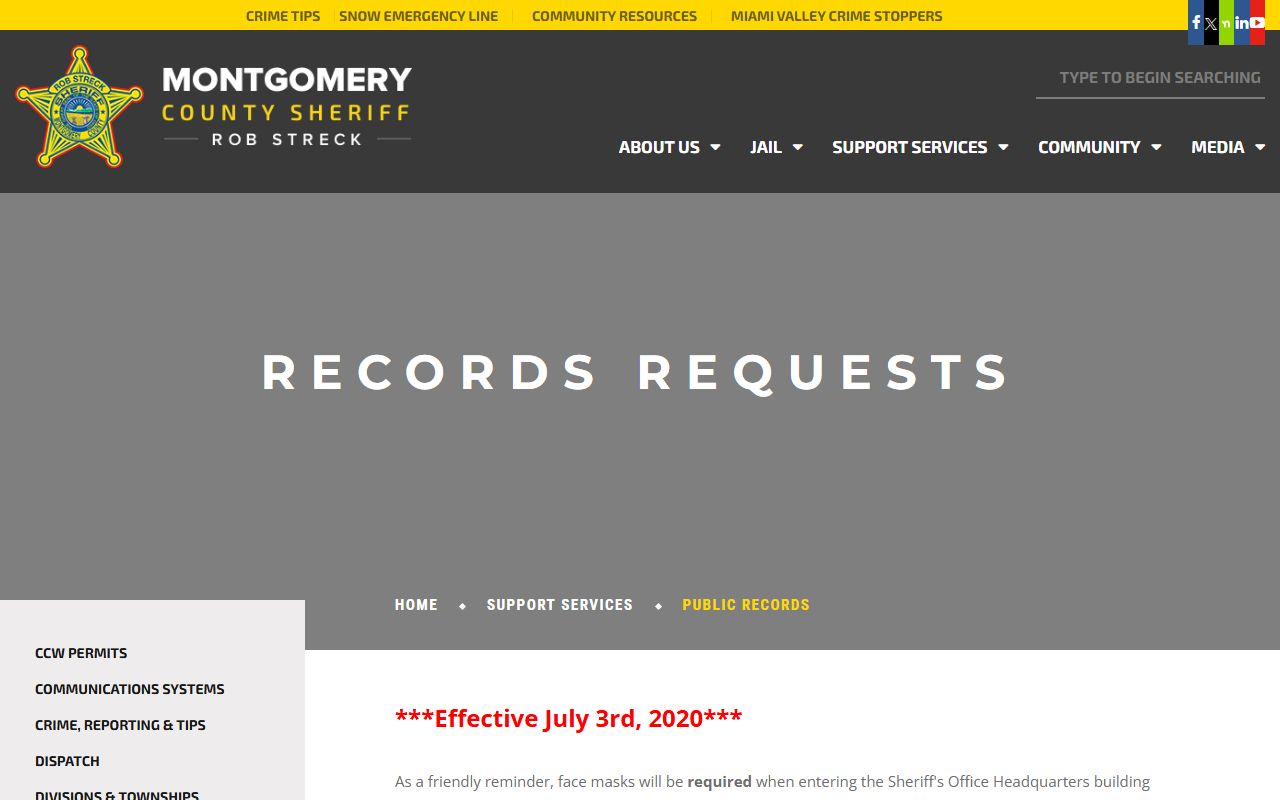 Montgomery County Jail Mugshots - Sheriff Records Request Page